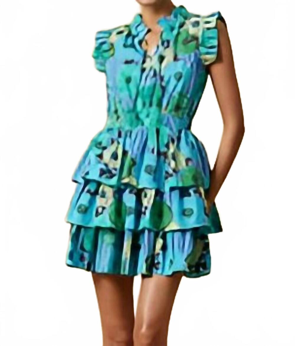 NEW RO'S GARDEN bimba short mini dress in blue cala